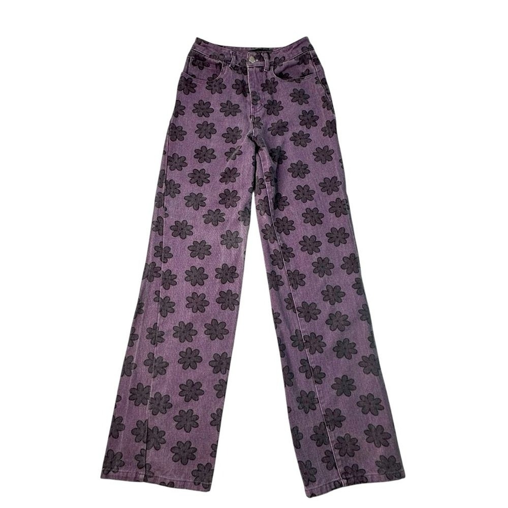 HESPERUS Purple Floral Print‎ Wide Leg Jeans Size 3